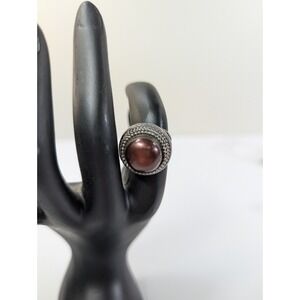 Vintage Sterling Silver Bronze Pearl Scrolling Wrap Designed Ring Size 7